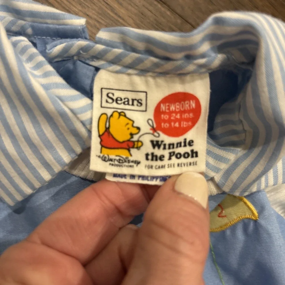 Vtg Sears Winnie The Pooh‎ Bear Newborn Baby Disney 2 Pc Retro Photo Outfit Blue
